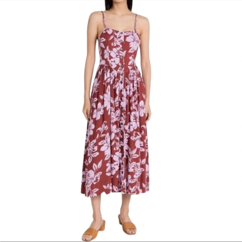 Free People Women’s Perfect Button-Front Floral Midi Sundress S NWT Cottagecore